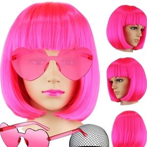 COPY - Short Bob Pink Wig with Flat Bangs